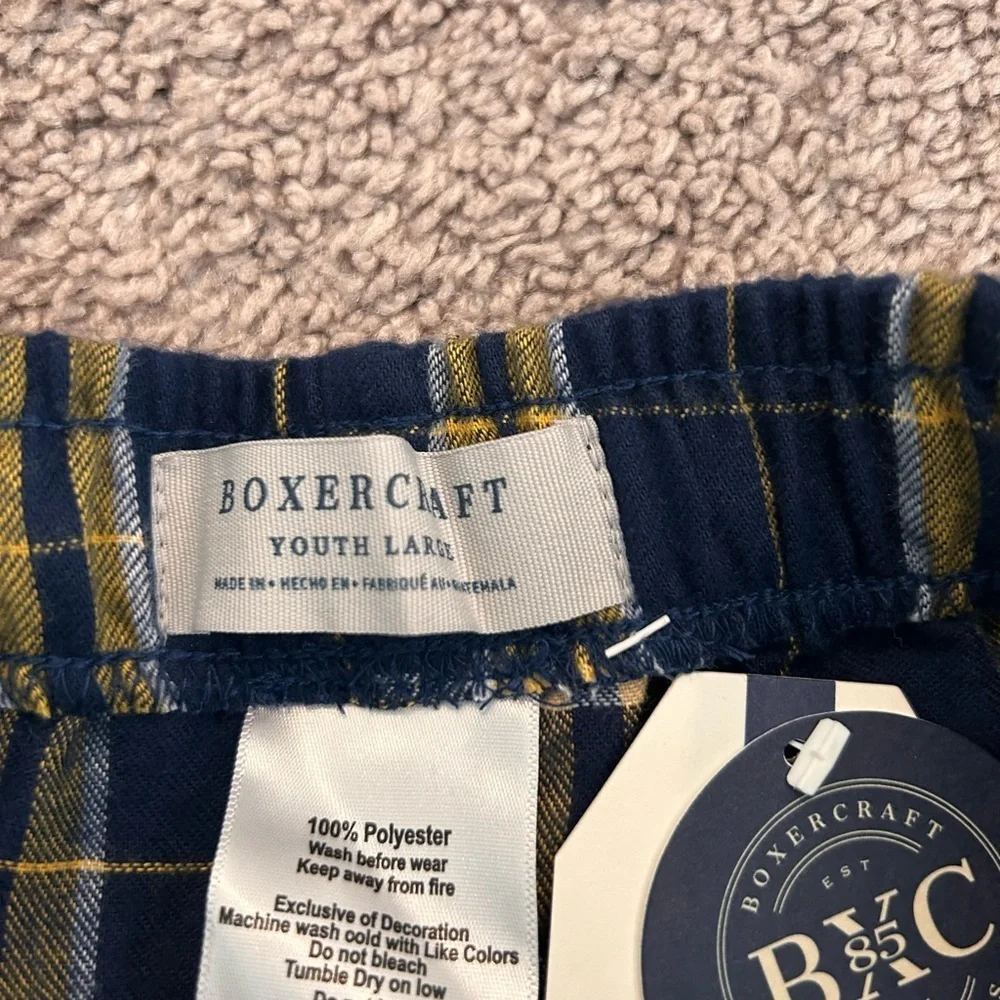NWT Boxcraft Yourh Boy Plaid Navy & Gold PJ Bottoms w Pockets NWT Size Y Large
